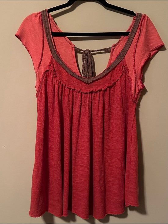Free People Tops - Free People Red Orange Scoop Neck Cap Sleeve Top